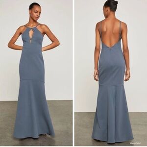 BCBG Maxazaria Mermaid Night Shadow Blue Halter Silhouette Dress Size 8 NEW TAG